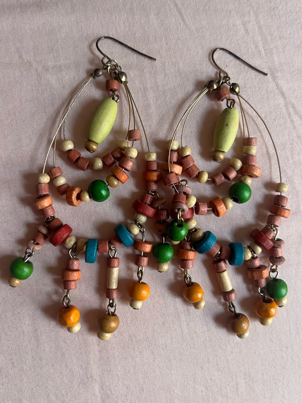Vintage Multicolor wooden Beaded Dangle Earrings Summer Y2K Boho Festival Fairy